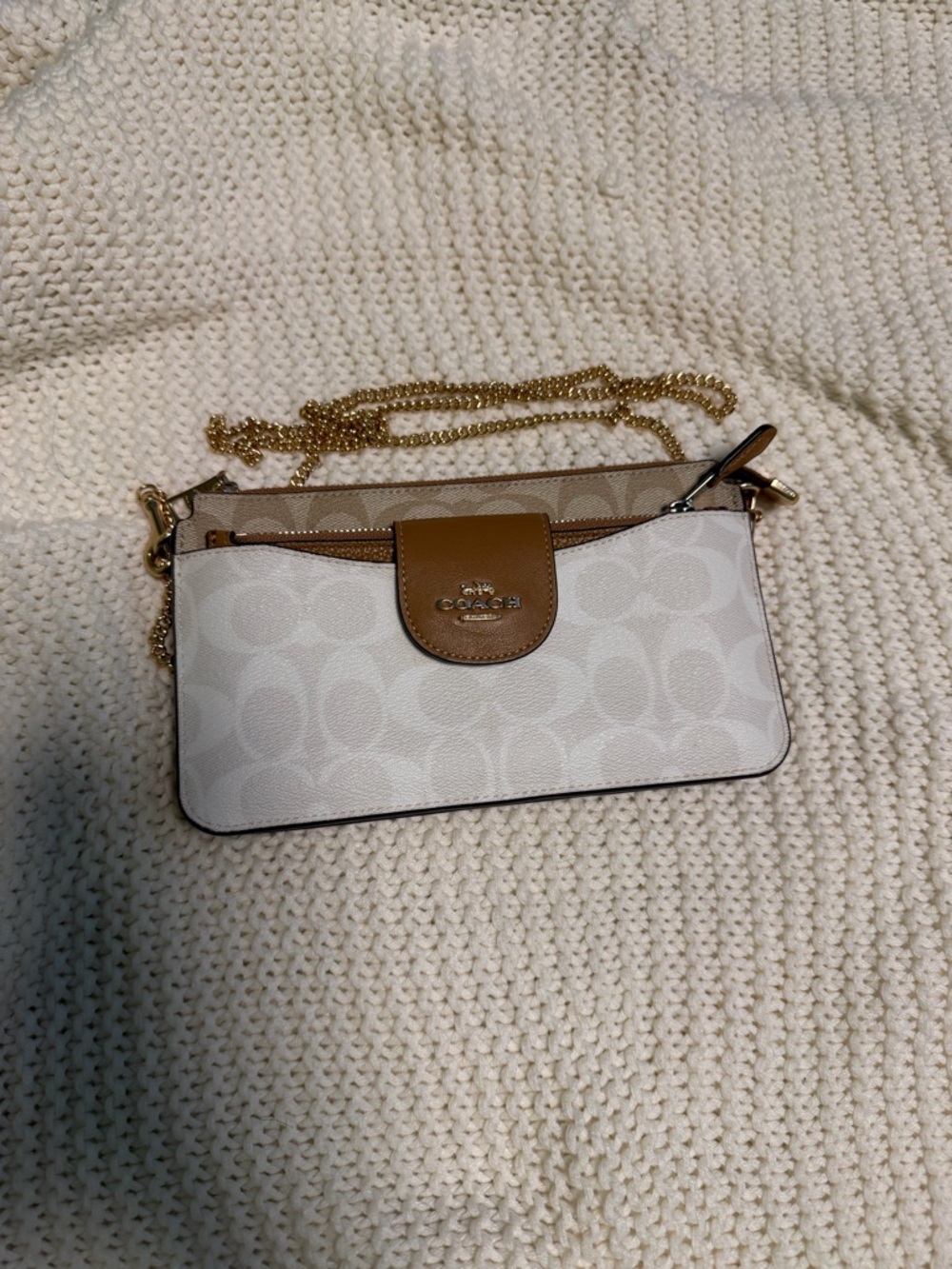 Coach Chalk and Tan Logo Chain Crossbody
